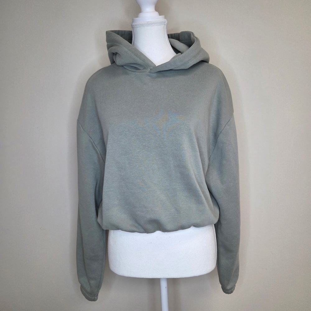 Zara Women Sage Green Cropped Hoodie Sweatshirt Size M Boxy Minimalist Casual